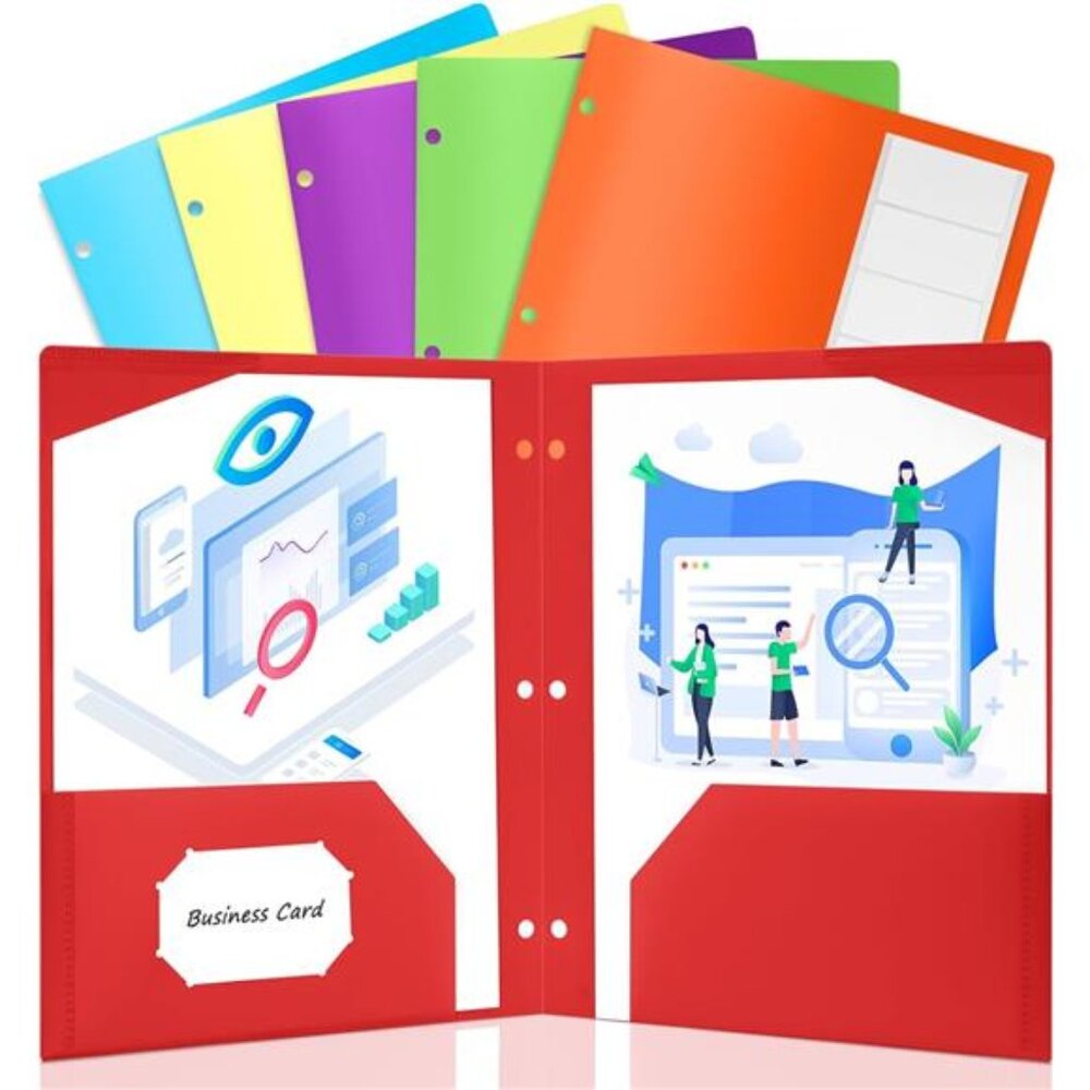 6 Pack 3 Holes Assorted Color Pocket Folders with Labels Heavy Duty‎ Binder